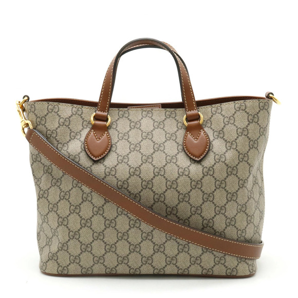 Gucci Handbags - GUCCI GG Supreme Handbag Tote Bag Shoulder Leather Beige Brown